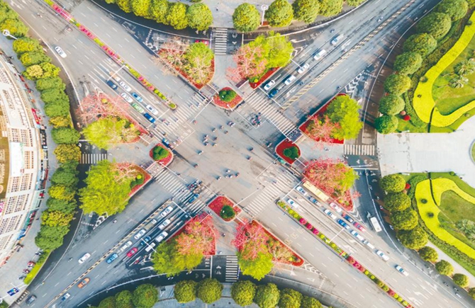 綠樹(shù)紅花 美化道路節(jié)點(diǎn)